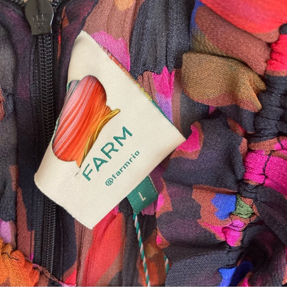 NEW FARM Rio Farm Iridescent Leopards Ruffled Mini Dress Chiffon Black Size L - Picture 13 of 16